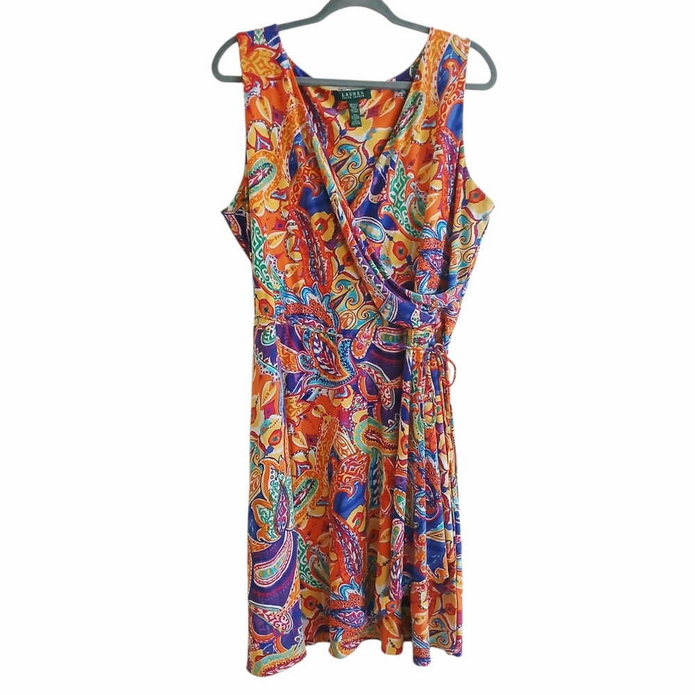 Lauren Ralph Lauren Paisley Surplice Wrap Style Dress Women's 2X Plus Stretch